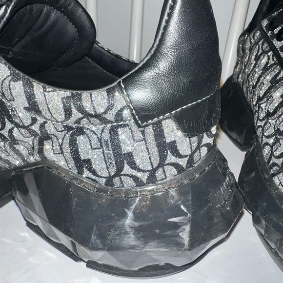 Jimmy Choo Women's Leather 'Diamond' Monogram Sneakers Silver Black - Picture 6 of 16